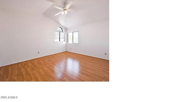 3761 W Kent Dr, Chandler, AZ 85226 - spare room featuring baseboards, a ceiling fan, wood finished floors, and lofted ceiling