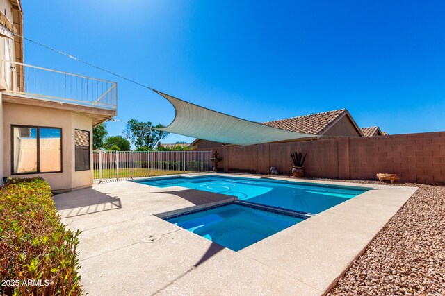 3761 W Kent Dr, Chandler, AZ 85226 - view of pool featuring an in ground hot tub, a fenced in pool, a fenced backyard, and a patio area