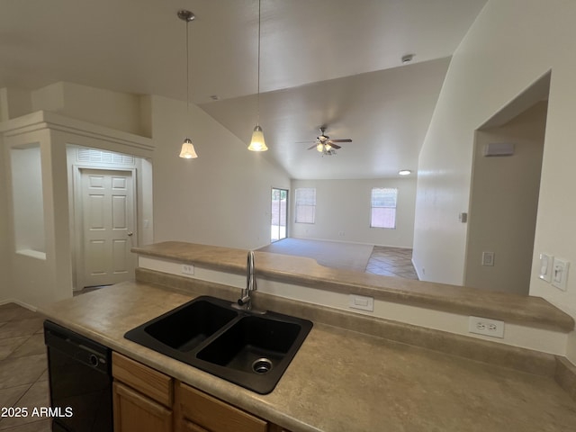 13004 W Saint Moritz Ln, El Mirage, AZ 85335 - kitchen featuring dishwasher, tile patterned flooring, a ceiling fan, decorative light fixtures, and open floor plan