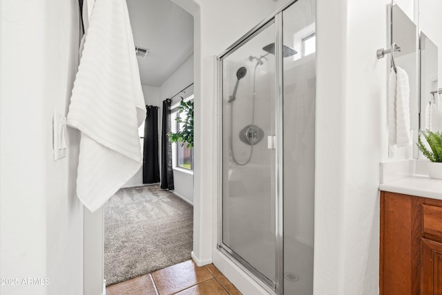 4140 E Claxton Ave, Gilbert, AZ 85297 - full bathroom with a stall shower, vanity, and tile patterned floors