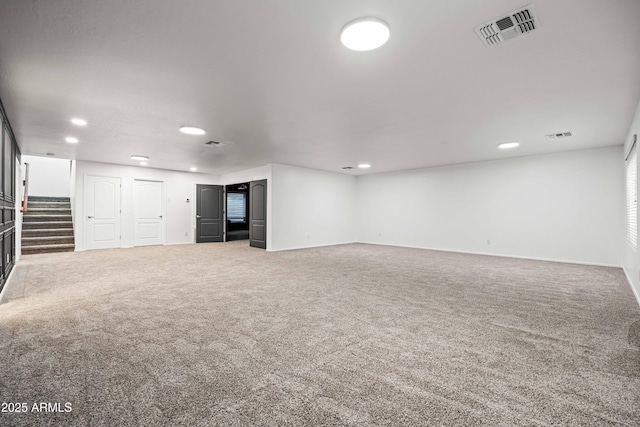 4140 E Claxton Ave, Gilbert, AZ 85297 - unfurnished living room featuring stairway, carpet flooring, recessed lighting, and baseboards