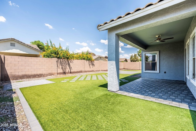4140 E Claxton Ave, Gilbert, AZ 85297 - view of yard with a ceiling fan and a patio