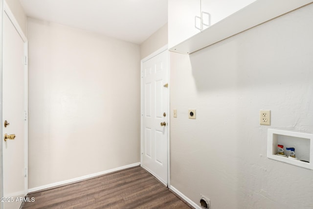 16638 N 46th Ln, Glendale, AZ 85306 - laundry area with hookup for a washing machine, wood finished floors, hookup for an electric dryer, baseboards, and cabinet space