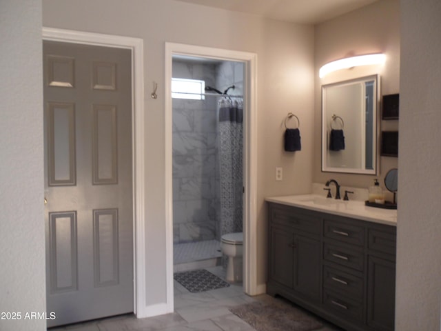 1333 N Higley Rd Unit 7, Mesa, AZ 85205 - bathroom with vanity, toilet, marble finish flooring, and a tile shower