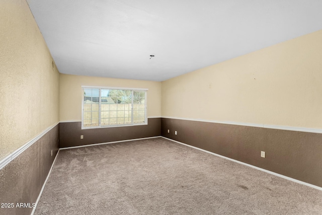 carpeted spare room featuring a textured wall