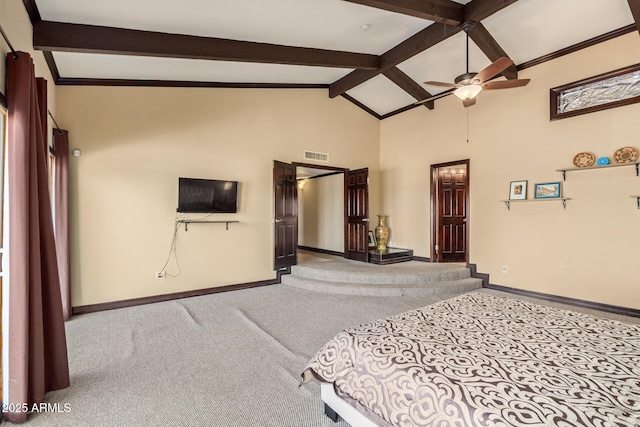 11237 N 15th Ln, Phoenix, AZ 85029 - carpeted bedroom with baseboards, beam ceiling, and high vaulted ceiling