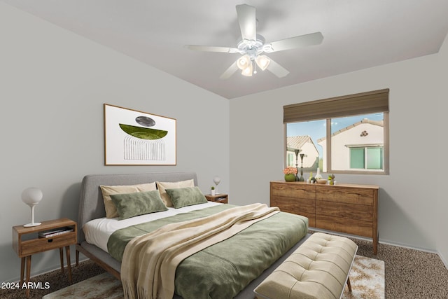 bedroom featuring carpet flooring and ceiling fan