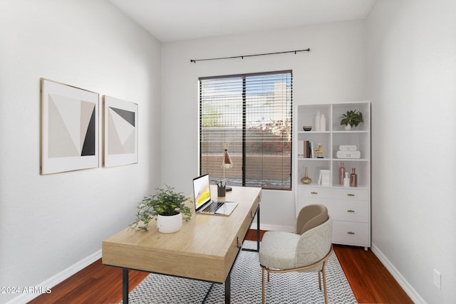 office space featuring dark wood-type flooring