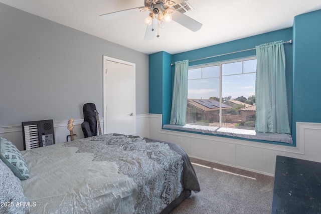 bedroom with carpet flooring and a ceiling fan