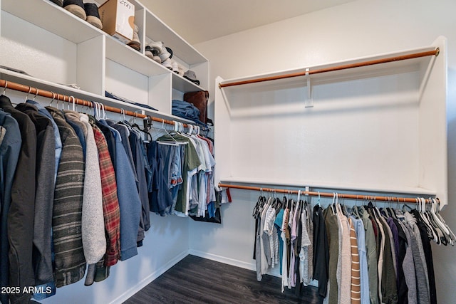 walk in closet featuring dark wood-type flooring