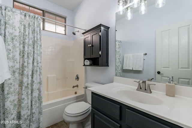 full bathroom with vanity, tile patterned floors, toilet, and shower / bath combo