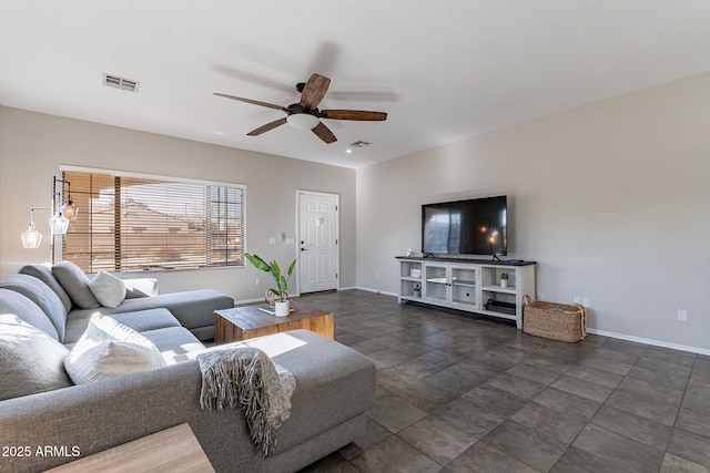 living room with ceiling fan