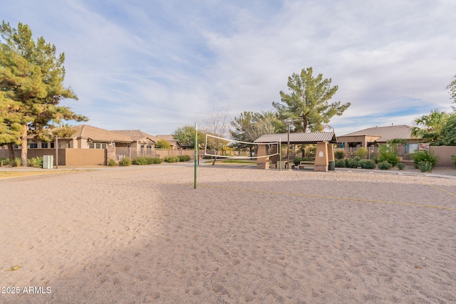 exterior space with a gazebo and volleyball court