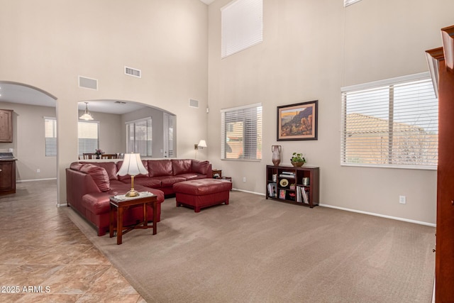 living room with light colored carpet