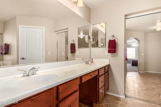 bathroom with vanity and tile patterned floors