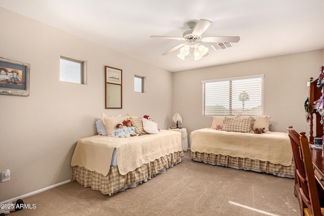 bedroom featuring carpet flooring and ceiling fan