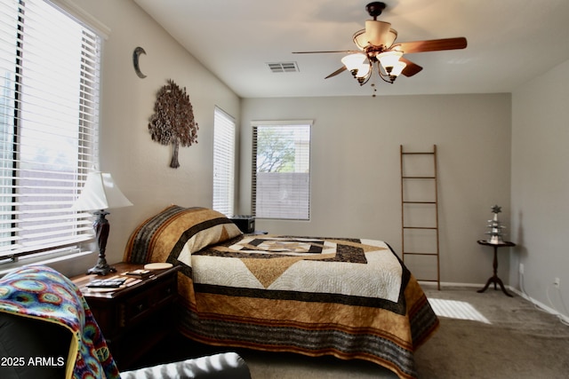 bedroom featuring carpet floors and ceiling fan