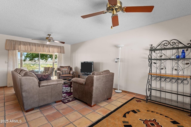 637 Chaparral Rd, Wickenburg, AZ 85390 - living area with a textured ceiling, ceiling fan, and light tile patterned floors