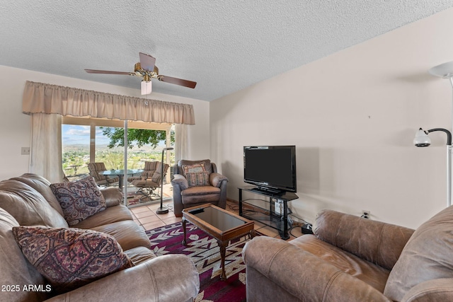 637 Chaparral Rd, Wickenburg, AZ 85390 - living area with a ceiling fan and a textured ceiling