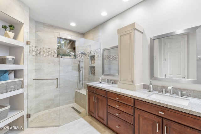 11400 E Helm Dr, Scottsdale, AZ 85255 - bathroom featuring a shower stall and double vanity