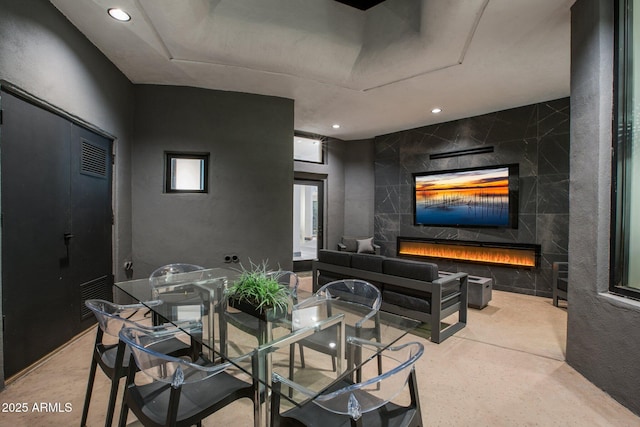 3282 E Palo Verde Dr, Paradise Valley, AZ 85253 - cinema featuring a premium fireplace, tile walls, and a raised ceiling