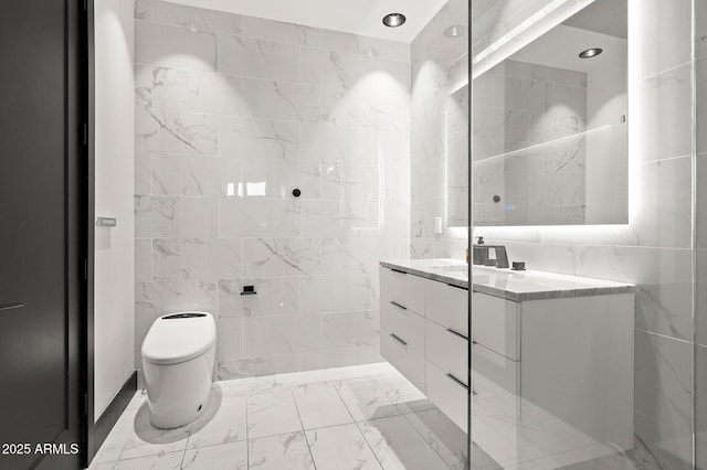 3282 E Palo Verde Dr, Paradise Valley, AZ 85253 - bathroom featuring tile walls, toilet, and vanity