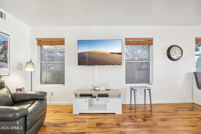 living room with light hardwood / wood-style floors