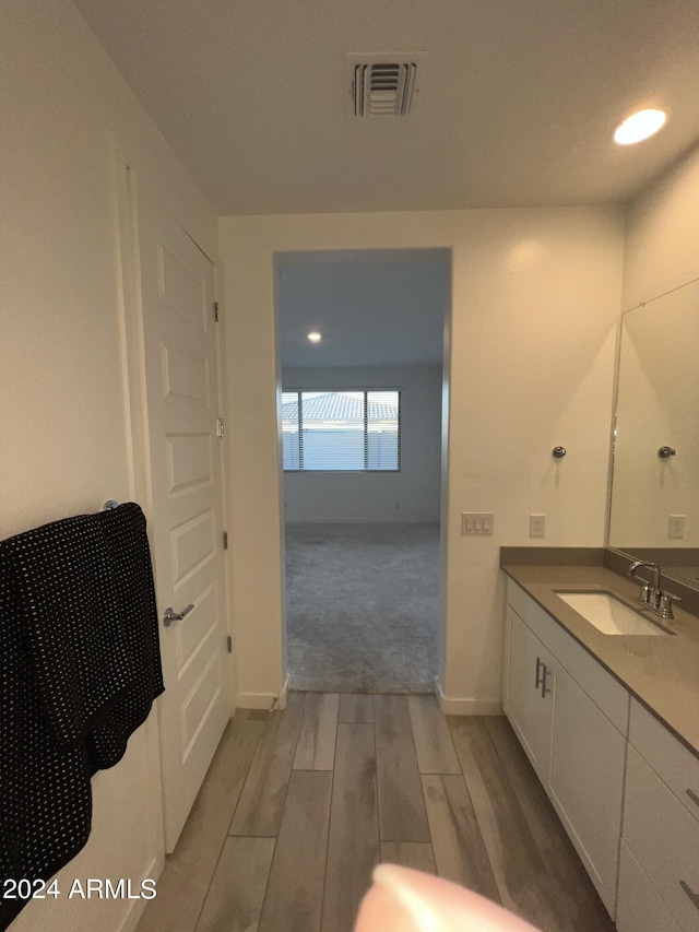 bathroom with vanity and wood-type flooring