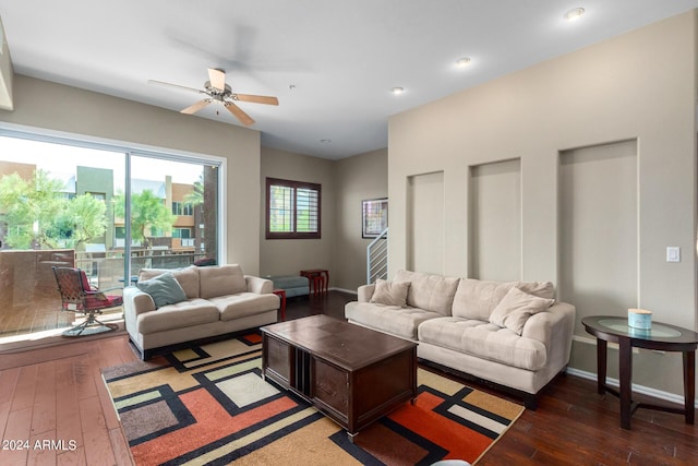 6745 N 93rd Ave Unit 1129, Glendale, AZ 85305 - living area with hardwood / wood-style floors, ceiling fan, and recessed lighting