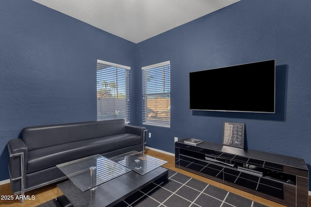 living room featuring dark hardwood / wood-style floors