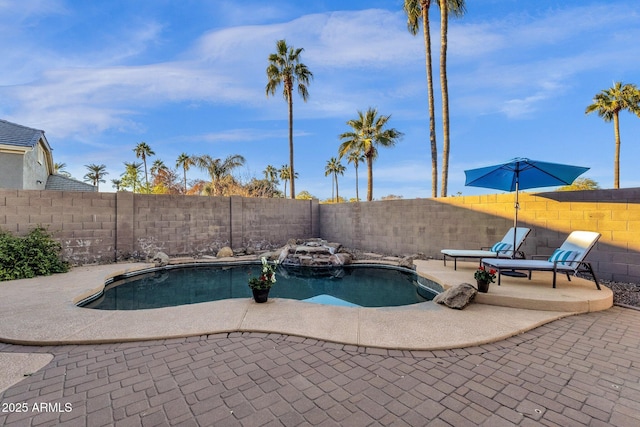 view of swimming pool with a patio