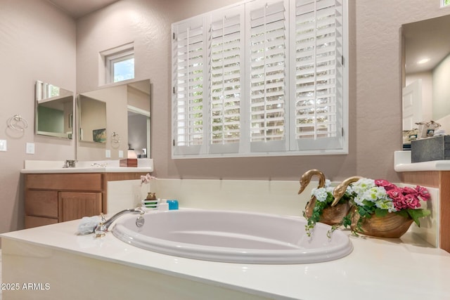 bathroom featuring vanity and a bath