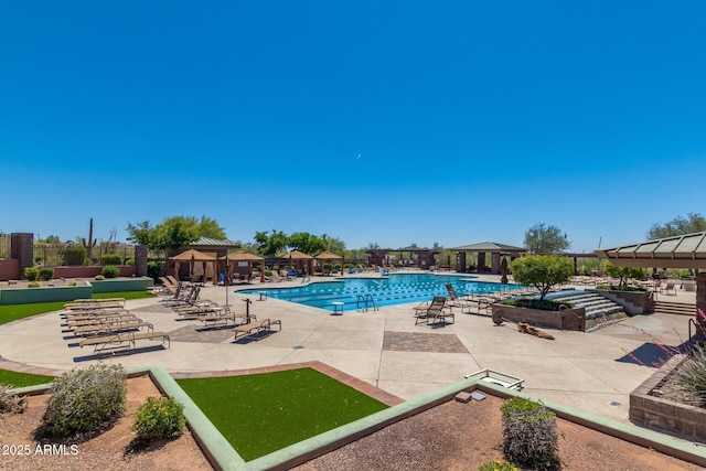 view of pool featuring a patio area