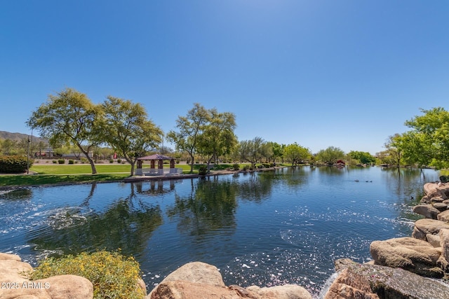 view of water feature with a gazebo