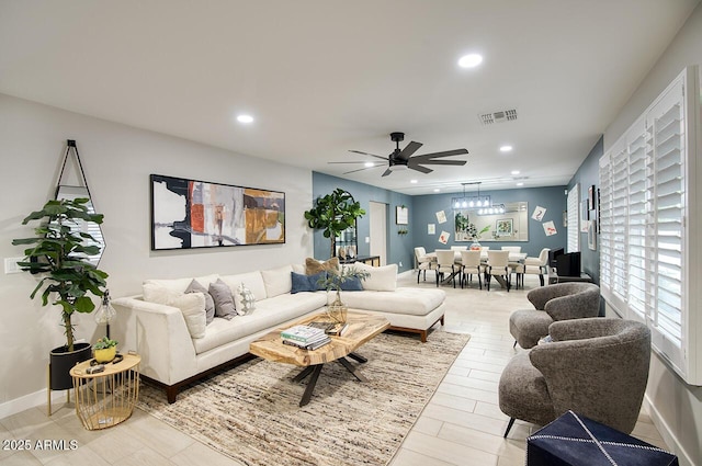 5441 E Wethersfield Rd, Scottsdale, AZ 85254 - living room featuring ceiling fan and recessed lighting