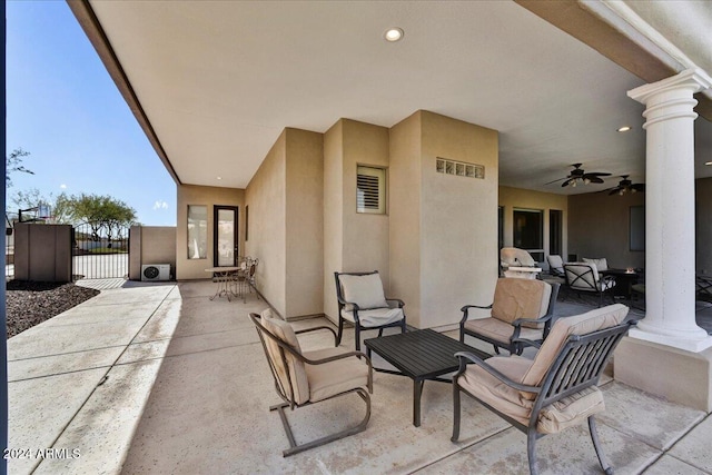 view of patio featuring ceiling fan and an outdoor living space