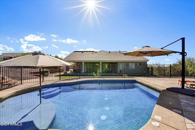 view of swimming pool with a patio