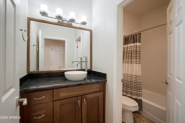 full bathroom featuring vanity, toilet, and shower / bath combination with curtain