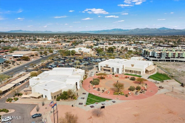 drone / aerial view featuring a mountain view