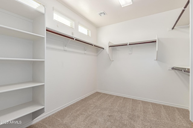 spacious closet with carpet flooring and visible vents