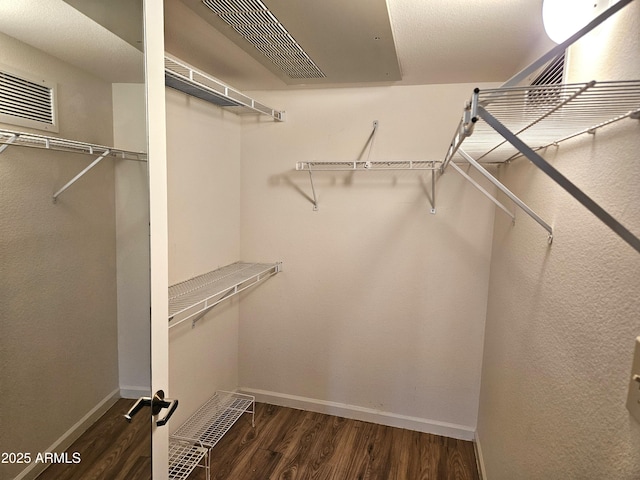 spacious closet featuring dark hardwood / wood-style floors