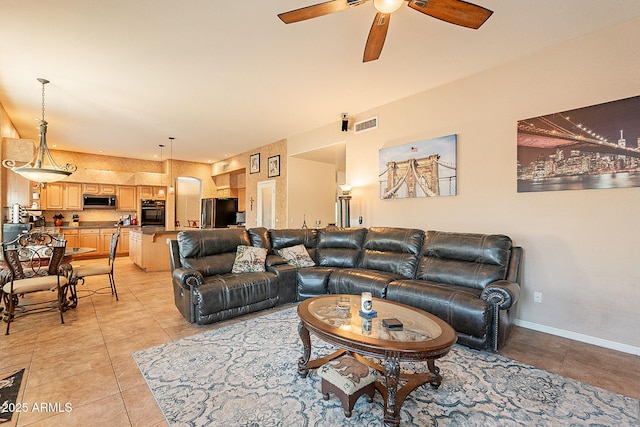 4554 W Detroit St, Chandler, AZ 85226 - living area featuring visible vents, ceiling fan, light tile patterned floors, and baseboards