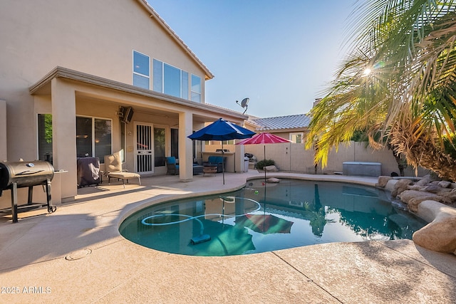 4554 W Detroit St, Chandler, AZ 85226 - view of swimming pool featuring a fenced in pool, a patio, fence, and area for grilling