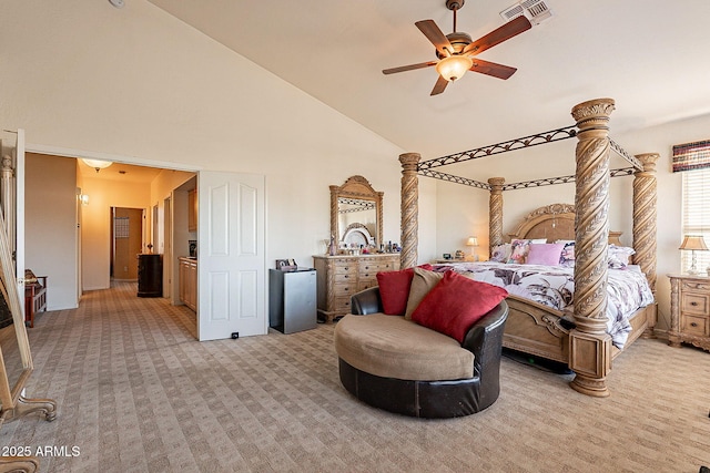 4554 W Detroit St, Chandler, AZ 85226 - bedroom featuring light carpet, high vaulted ceiling, and visible vents