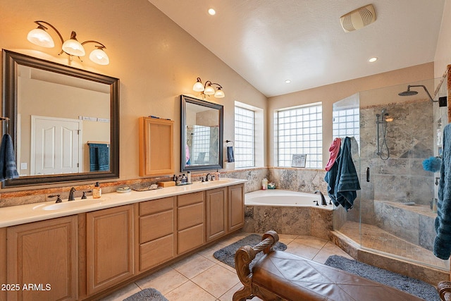4554 W Detroit St, Chandler, AZ 85226 - full bath with a sink, a bath, a shower stall, and vaulted ceiling