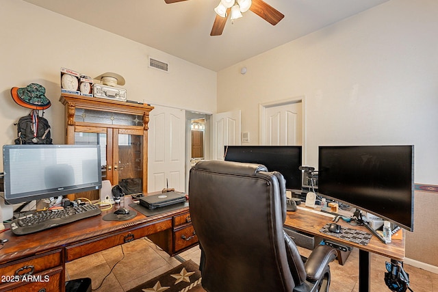 4554 W Detroit St, Chandler, AZ 85226 - tiled home office featuring visible vents and a ceiling fan