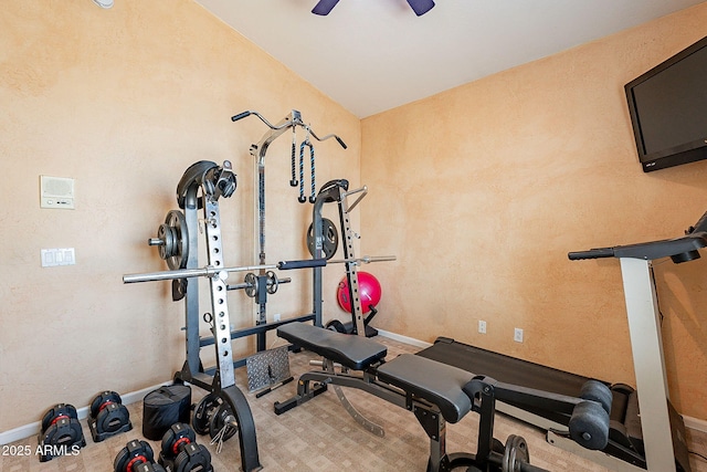 4554 W Detroit St, Chandler, AZ 85226 - exercise room featuring ceiling fan, baseboards, and carpet floors