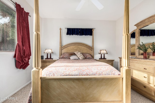 bedroom with carpet floors and ceiling fan