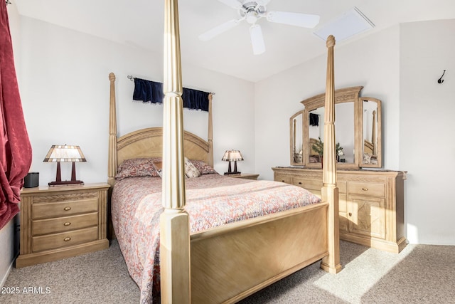 carpeted bedroom featuring a ceiling fan