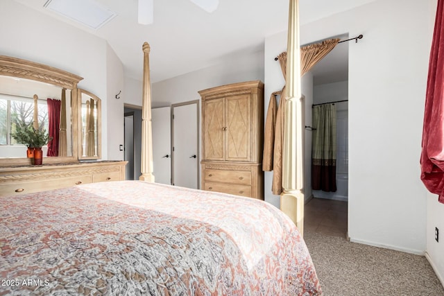 bedroom featuring ceiling fan, baseboards, and carpet flooring